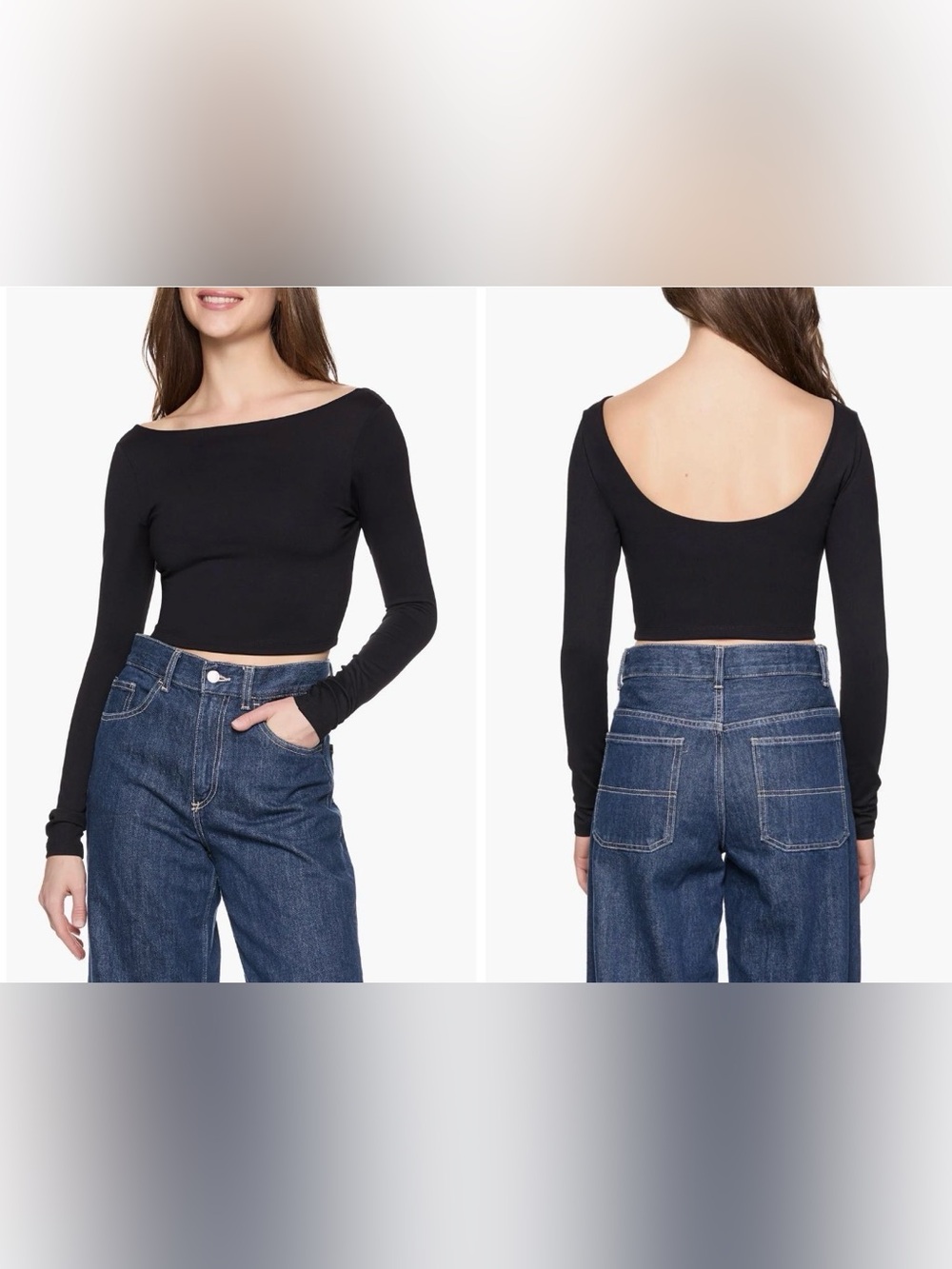 Susana Monaco Black Boat Neck Scoop Back Crop Top